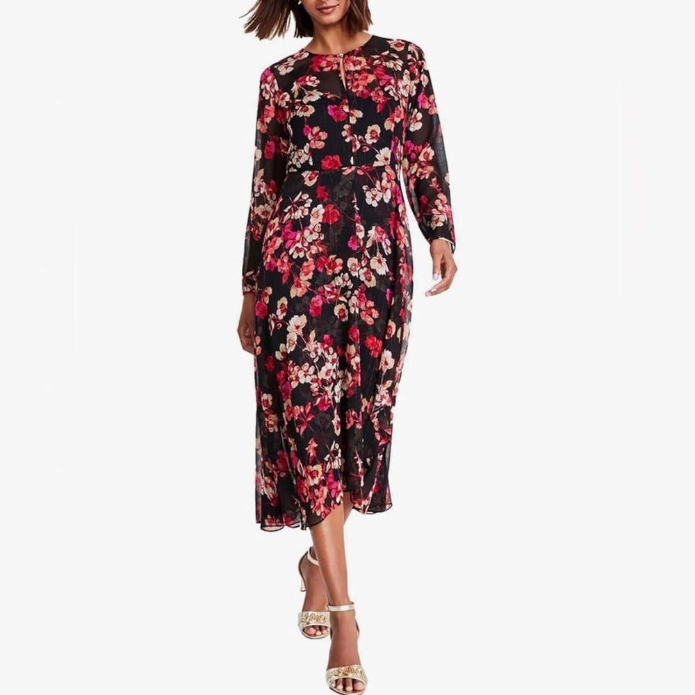 Tommy Hilfiger Paper Poppy Printed Chiffon A-Line Dress Size 2 & 4 NWT - Picture 1 of 13